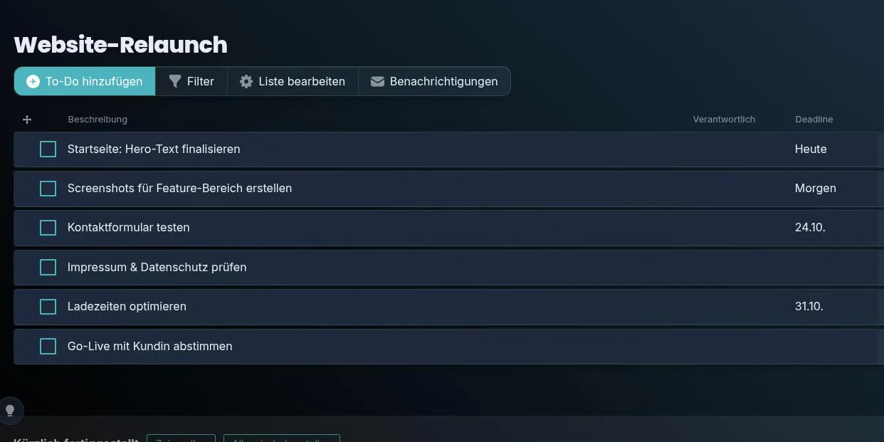 Screenshot: To-Do-Liste in Tildy